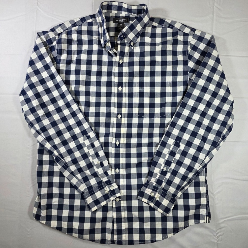 Lighthouse by Lands' End blue and white med men's button up